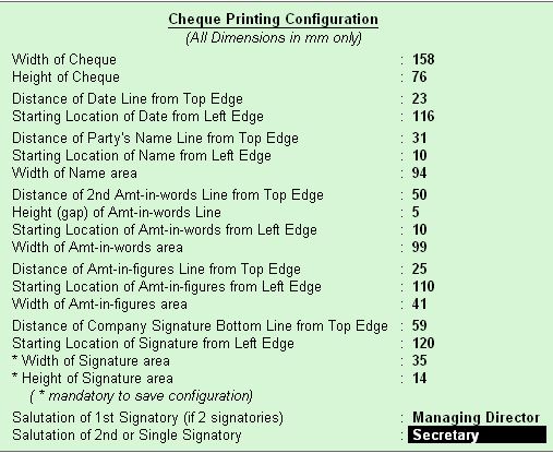 Cheque Printing Configuration (प्रिंट कॉन्फ़िगरेशन की जाँच करें) पेज 