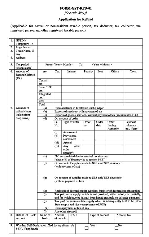 रिफंड का प्रारूप RFD-01 और RFD-01A बनाता है