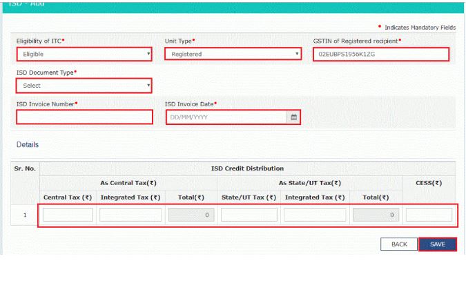 इनपुट टैक्स क्रेडिट का वितरण (आईएसडी चालान और आईएसडी क्रेडिट नोट)
