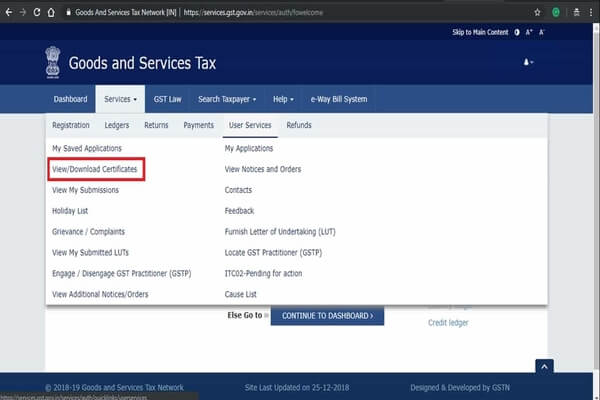 gst registration certificate download